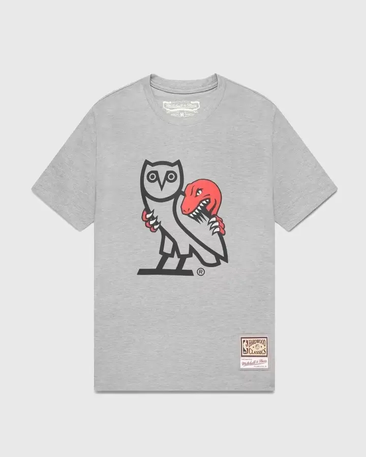 Ovo® x Mitchell and Ness 95 Raptors Og Owl T shirt-Grey Ovo® x Mitchell and Ness 95 Raptors Og Owl T shirt-Grey